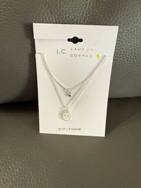 LC Lauren Conrad Silver Double-Layer Necklace with White Skull & Heart Pendant